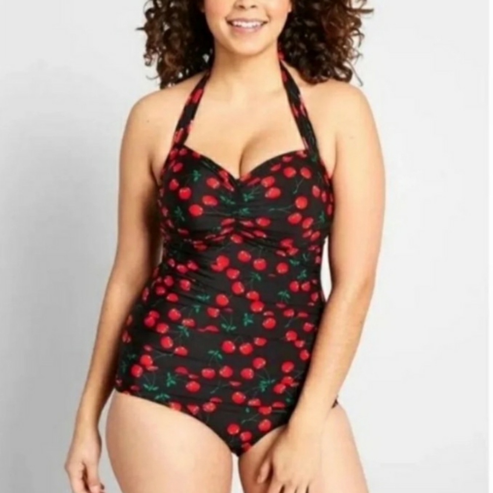 Esther Williams Mod Cloth Black Cherry Bomb 1-Piece Swimsuit 18W - 1x